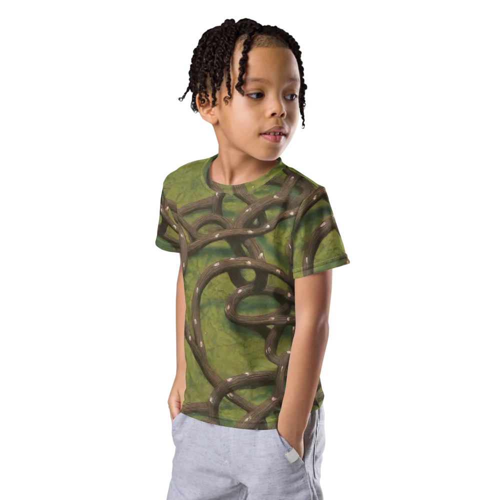 Vine Tangle on Kids Crew Neck T-Shirt — Left Front