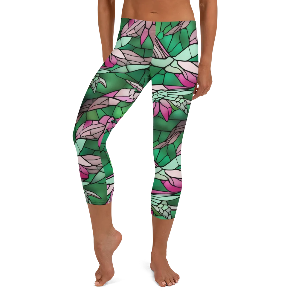 Stained Glass Flight on Capri Leggings — Front