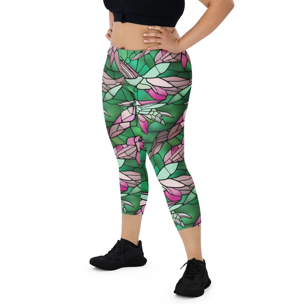 Stained Glass Flight on Capri Leggings — Front