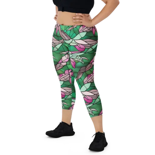 Stained Glass Flight on a Capri Leggings