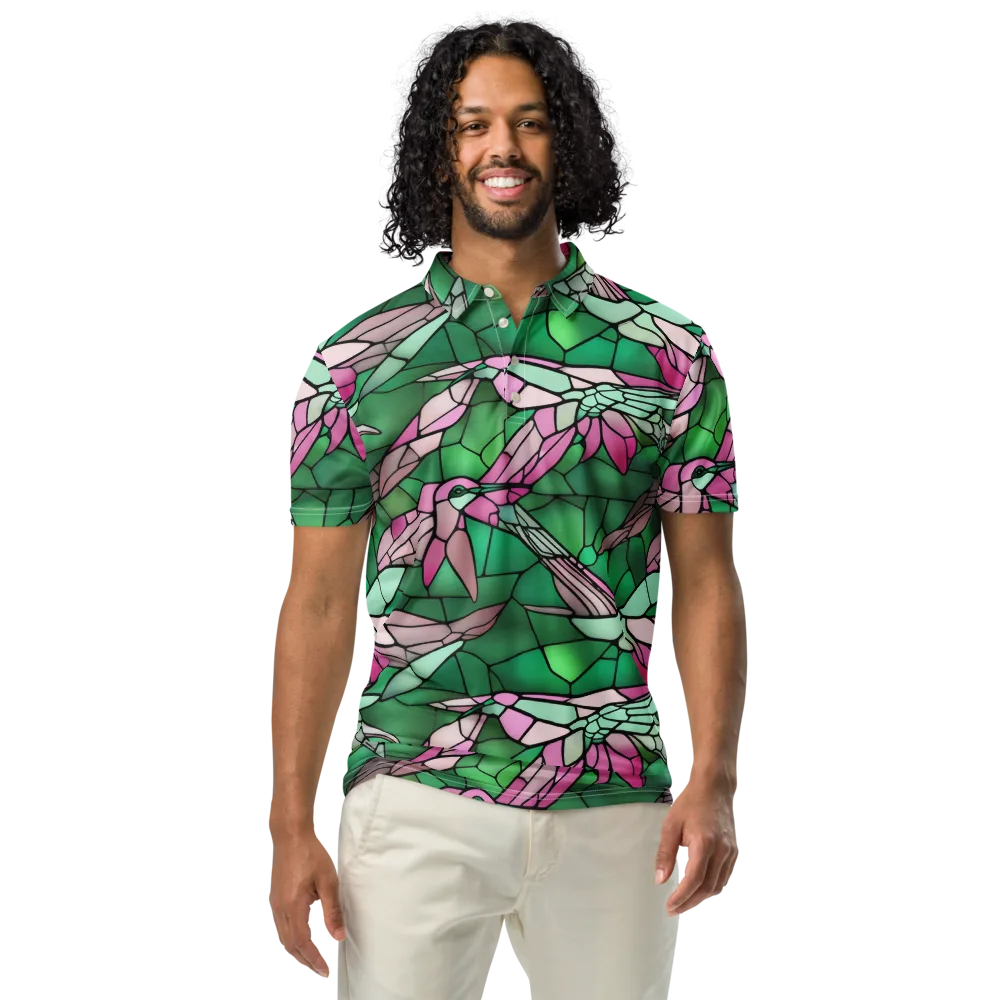 Stained Glass Flight on Men's Slim Fit Polo Shirt — Front