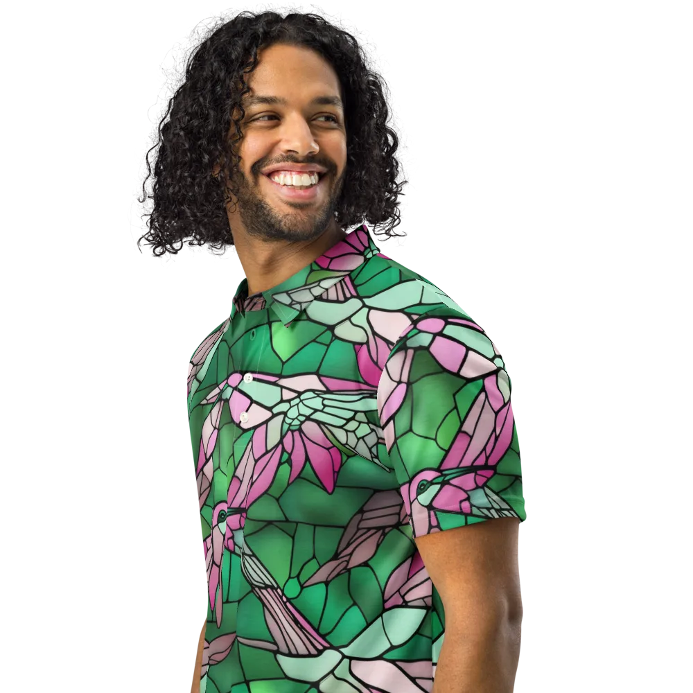 Stained Glass Flight on Men's Slim Fit Polo Shirt — Left Front