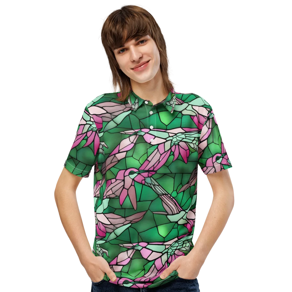 Stained Glass Flight on Men's Slim Fit Polo Shirt — Front