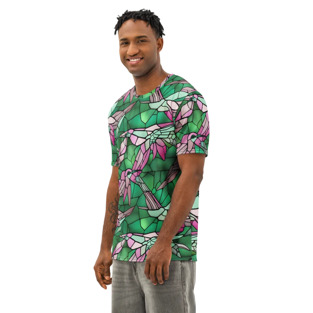 Stained Glass Flight on Men's Cotton Crew Neck T-Shirt — Left Front