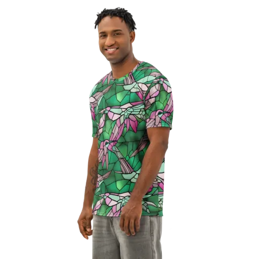 Stained Glass Flight on a Men's Cotton Crew Neck T-Shirt