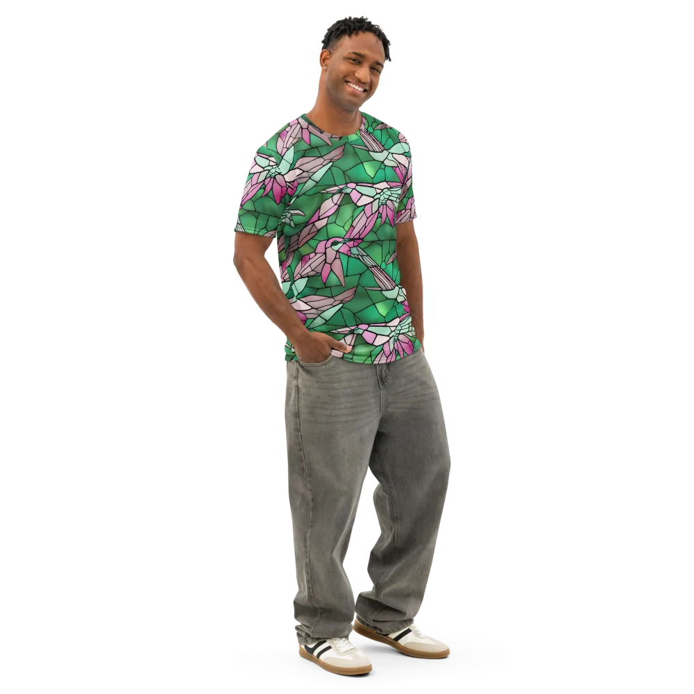 Stained Glass Flight on Men's Cotton Crew Neck T-Shirt — Right Front