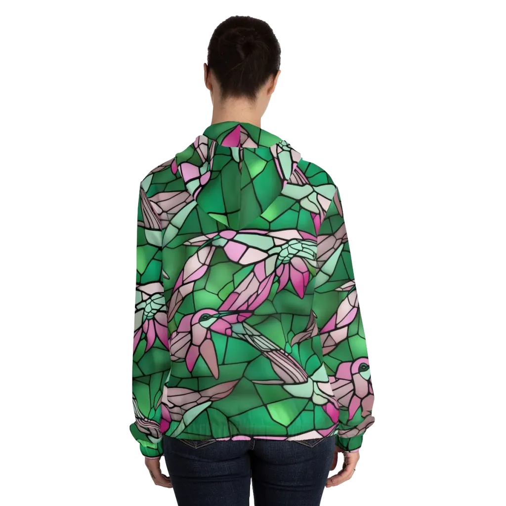 Stained Glass Flight on Women's Full-Zip Hoodie — Back On Person