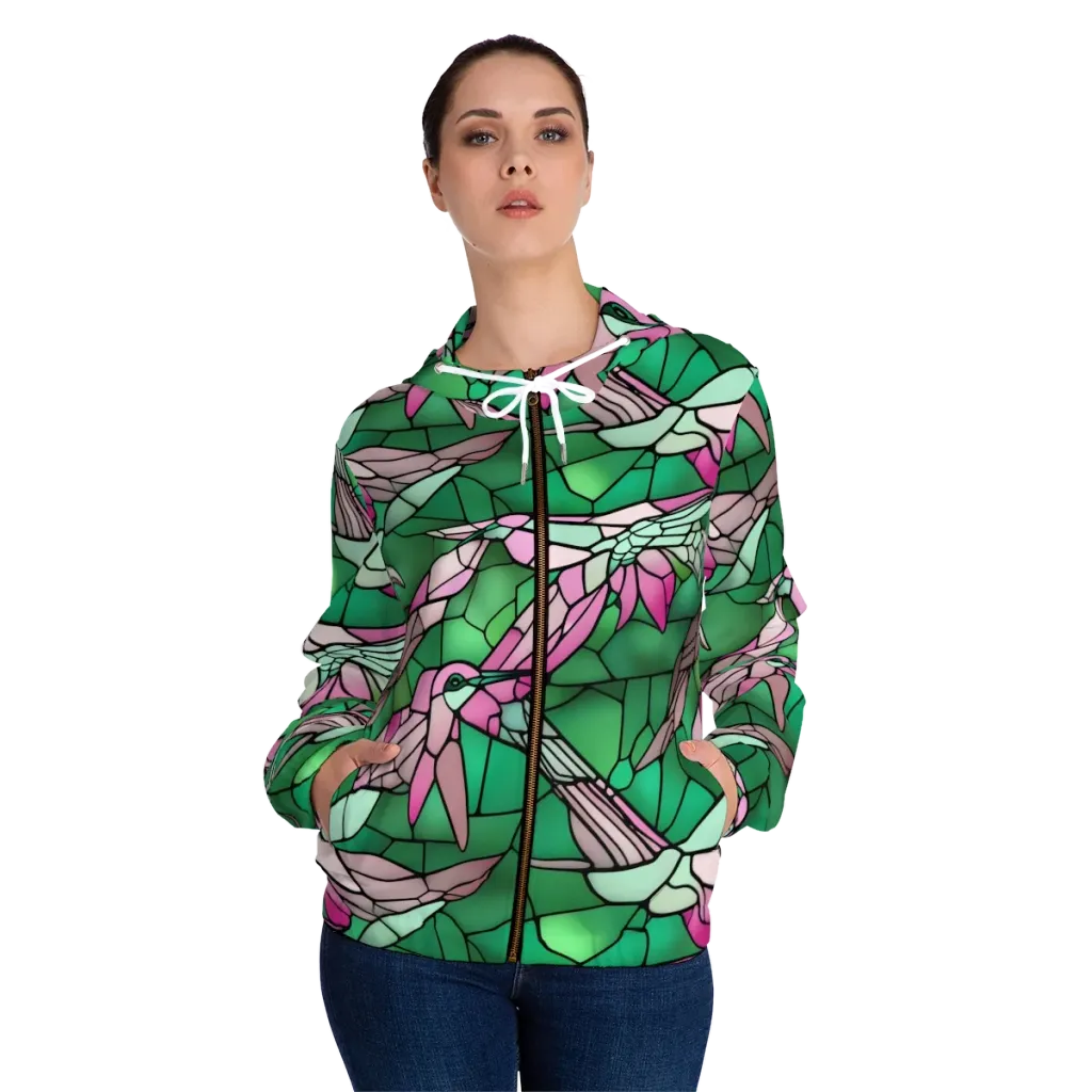 Stained Glass Flight on Women's Full-Zip Hoodie — Front On Person