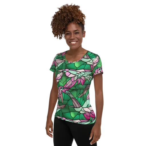 Stained Glass Flight on a Women's Athletic T-Shirt