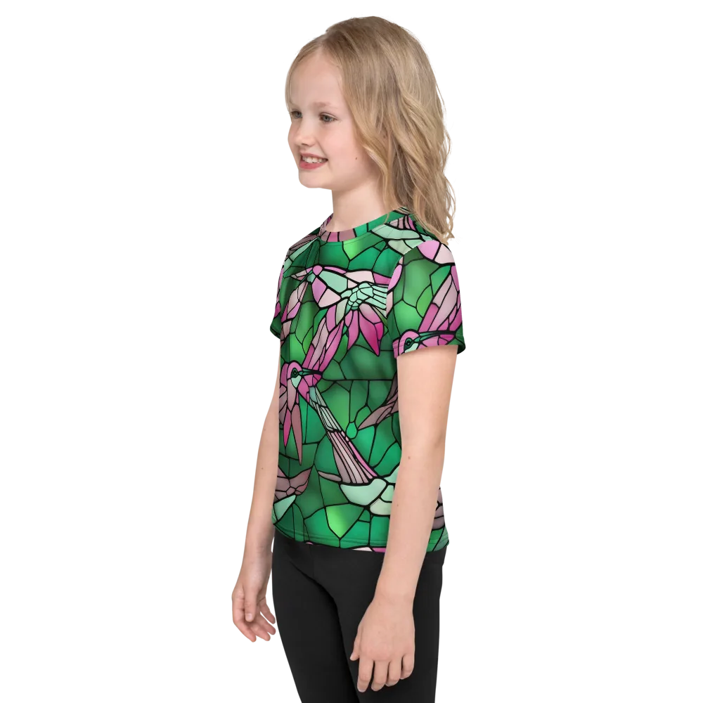 Stained Glass Flight on Kids Crew Neck T-Shirt — Left