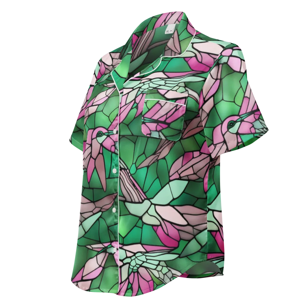 Stained Glass Flight on Women's Short Sleeve Pajama Top — Left Front