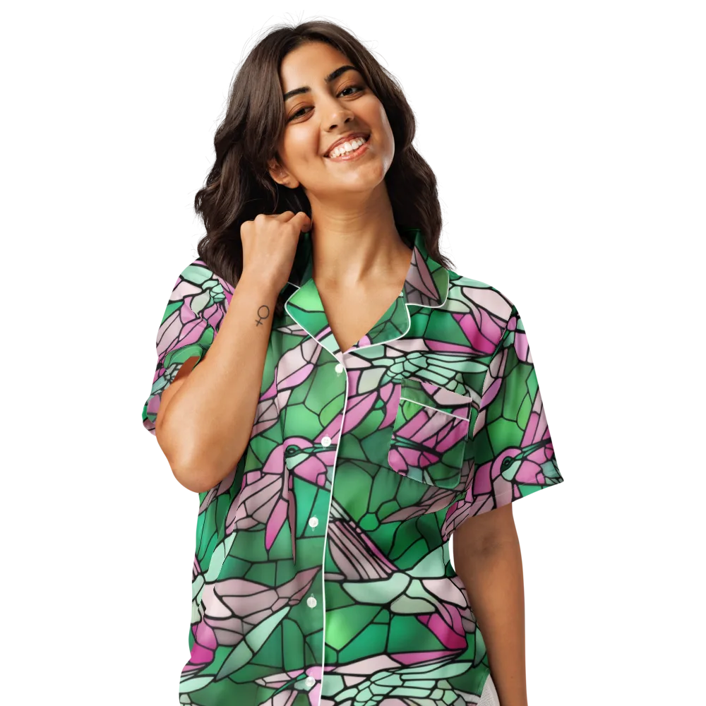 Stained Glass Flight on Women's Short Sleeve Pajama Top — Front