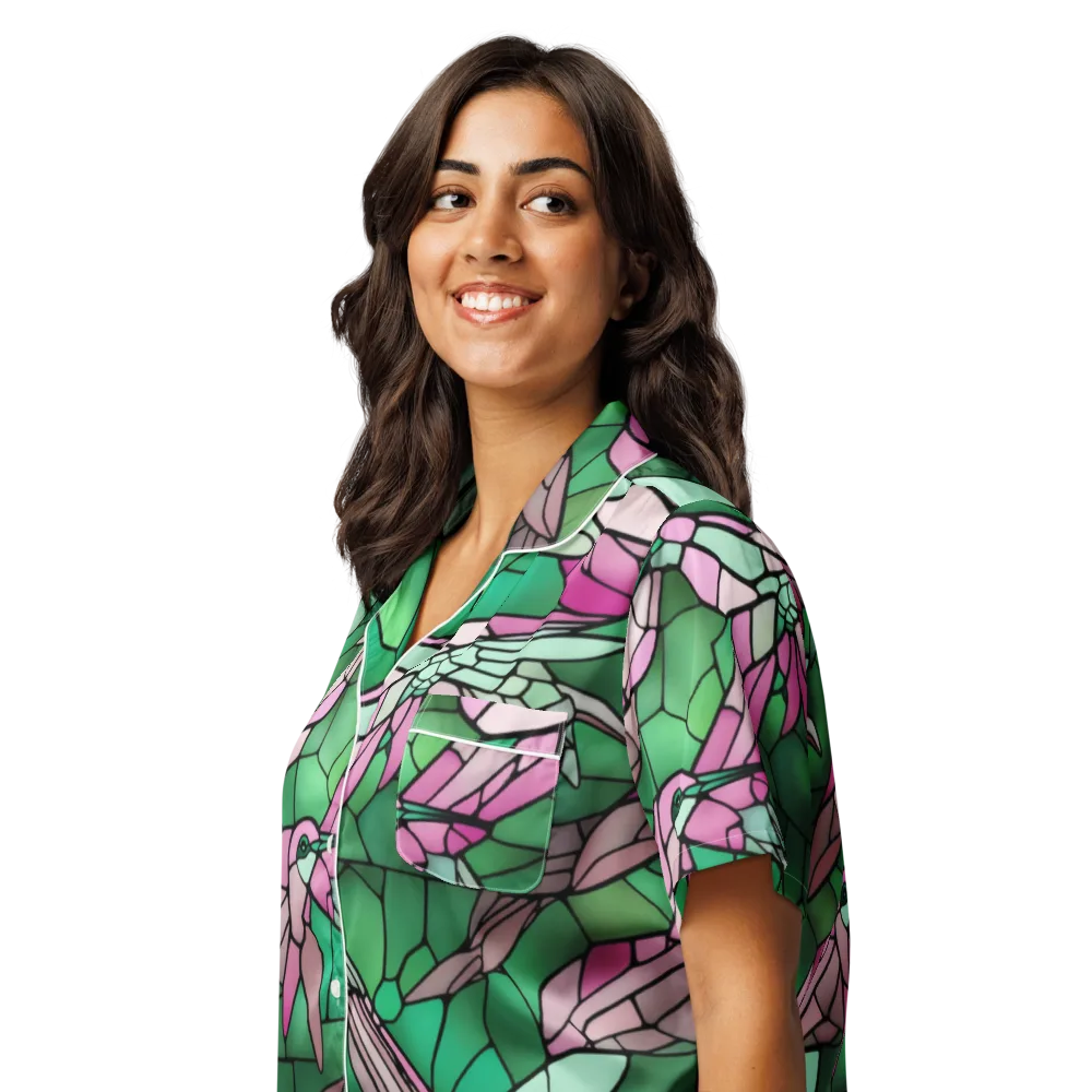 Stained Glass Flight on Women's Short Sleeve Pajama Top — Left Front