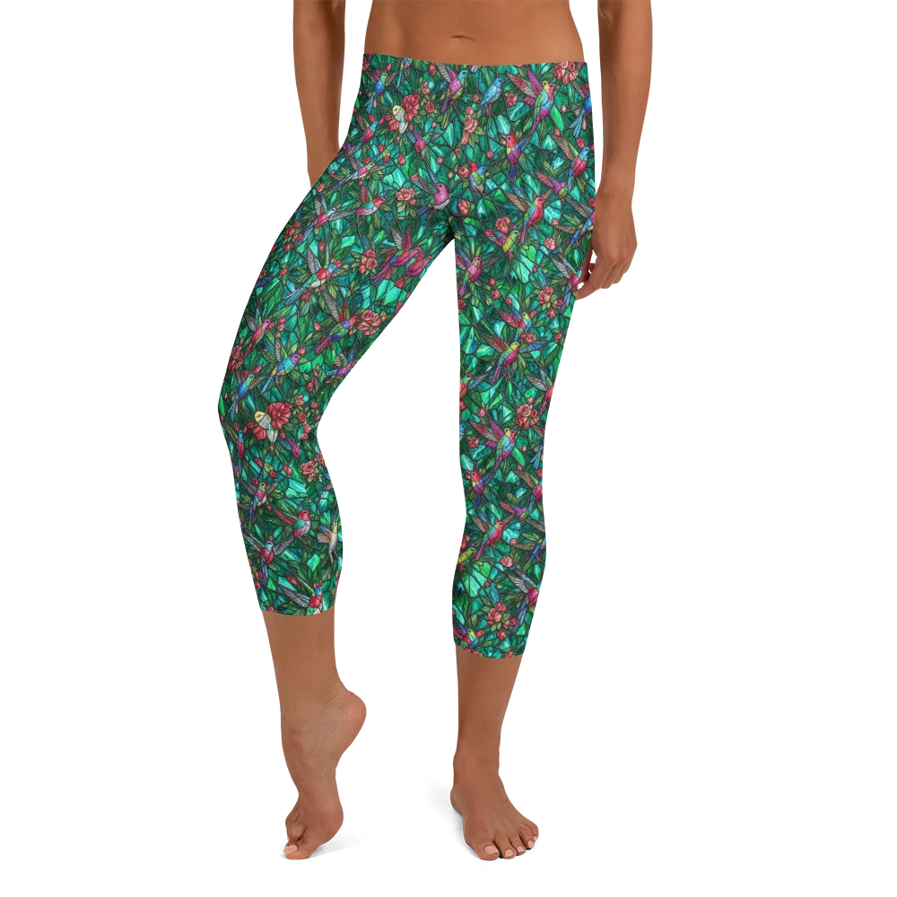 Jewelwing Aviary on Capri Leggings — Front