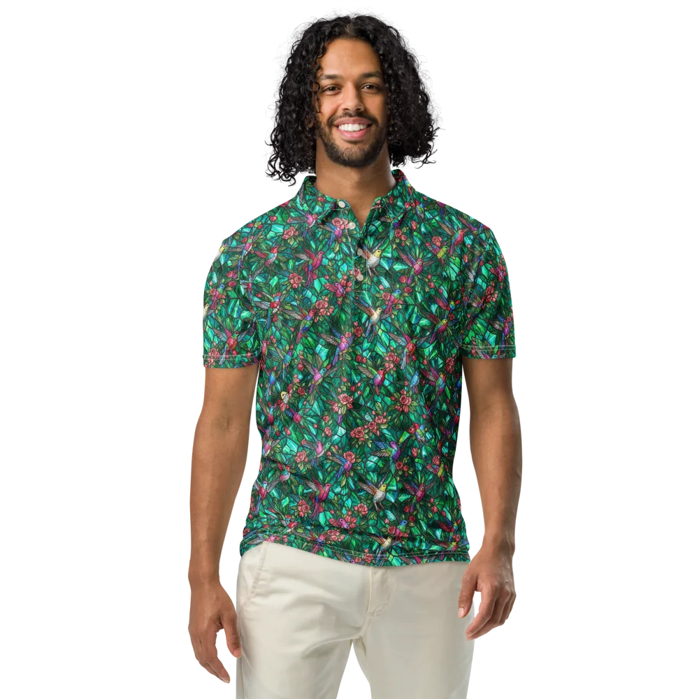 Jewelwing Aviary on Men's Slim Fit Polo Shirt — Front