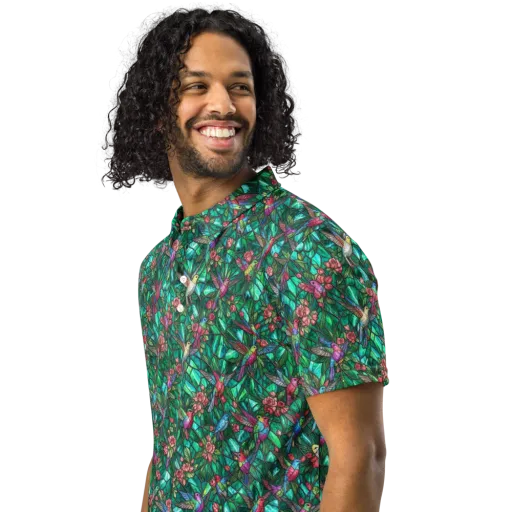 Jewelwing Aviary on a Men's Slim Fit Polo Shirt