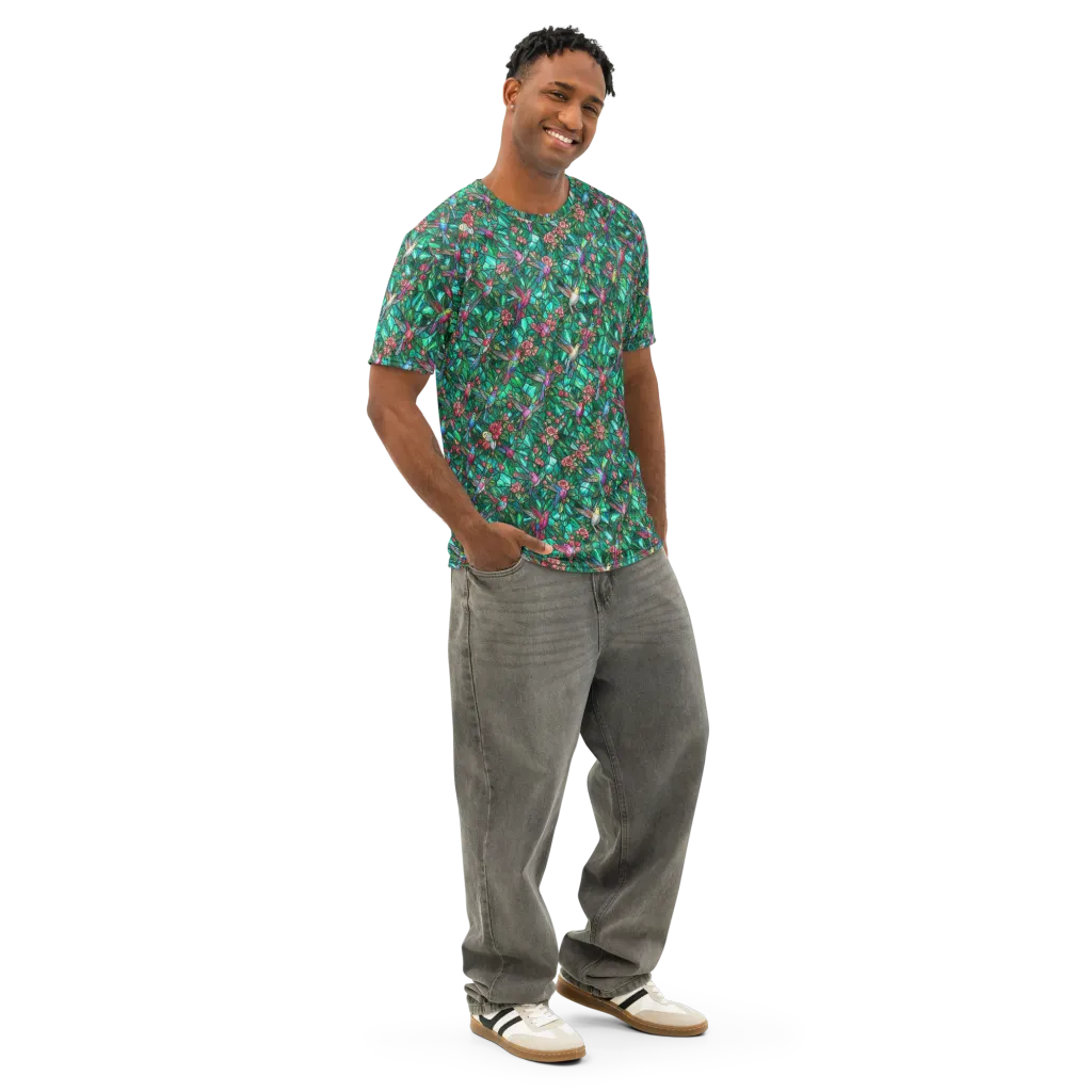 Jewelwing Aviary on Men's Cotton Crew Neck T-Shirt — Right Front