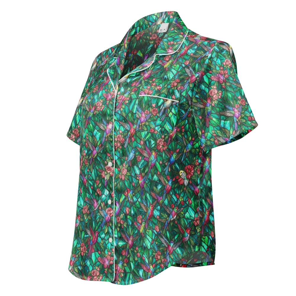 Jewelwing Aviary on Women's Short Sleeve Pajama Top — Left Front
