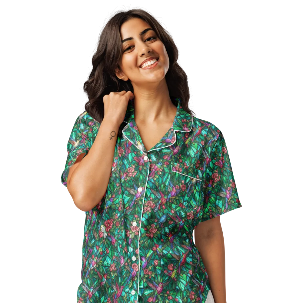 Jewelwing Aviary on Women's Short Sleeve Pajama Top — Front
