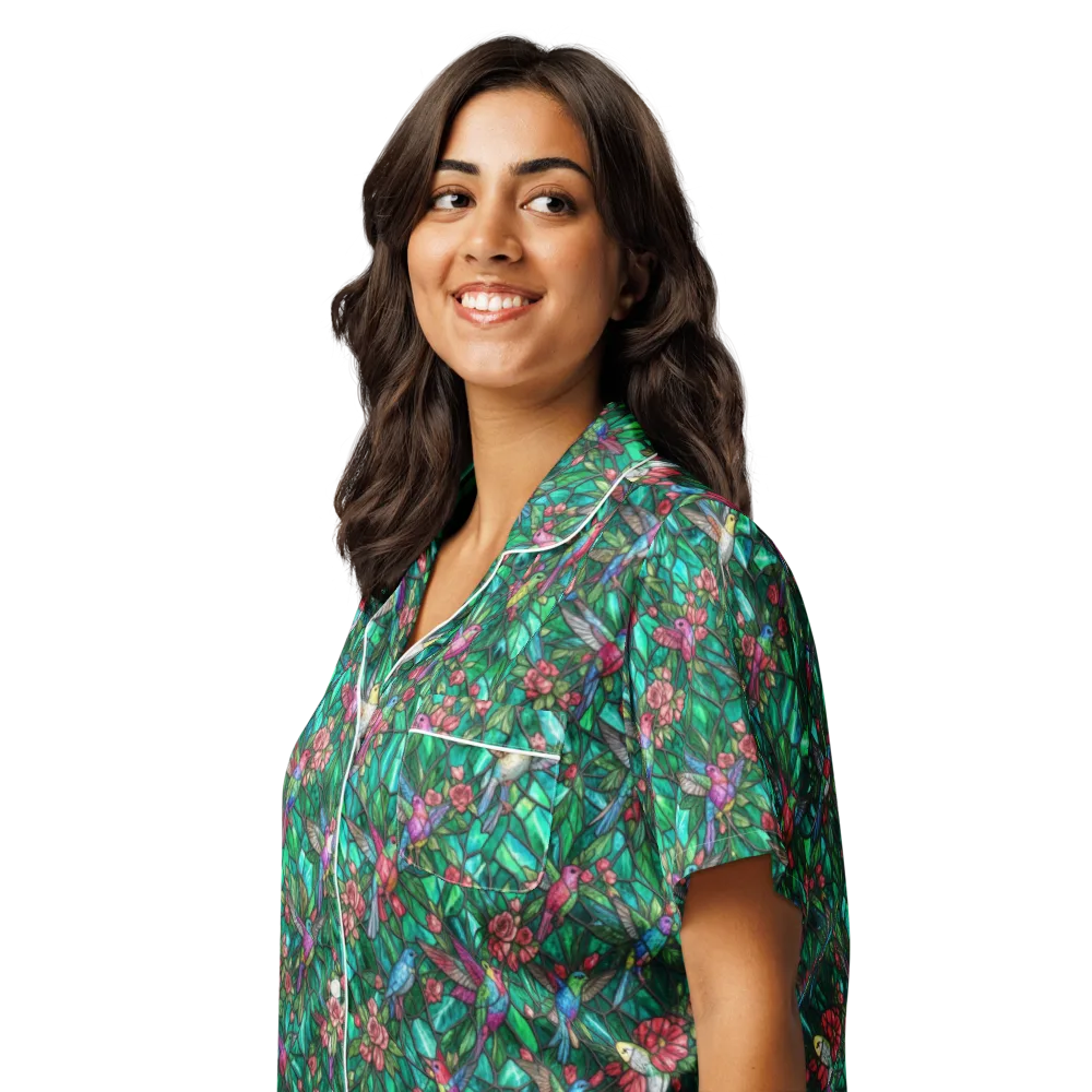 Jewelwing Aviary on Women's Short Sleeve Pajama Top — Left Front