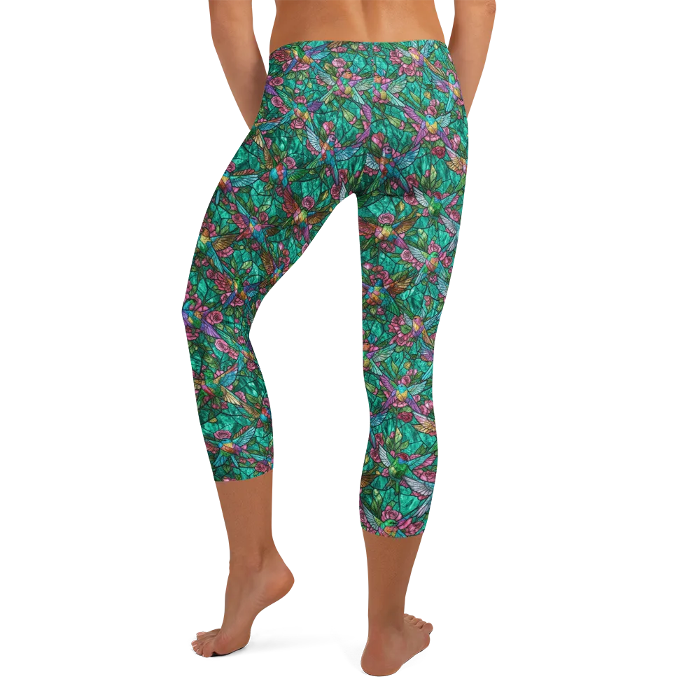 Emerald Aviary on Capri Leggings — Back