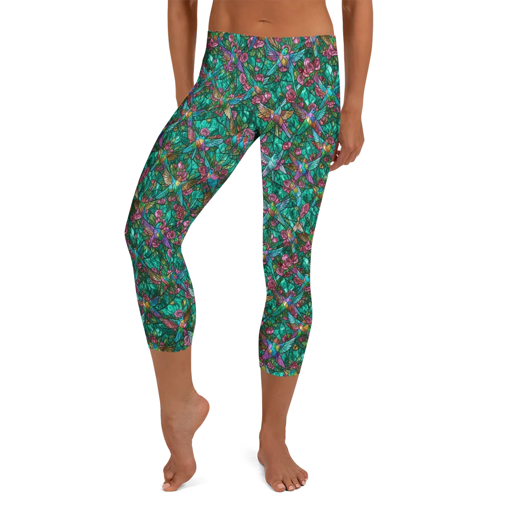 Emerald Aviary on Capri Leggings — Front