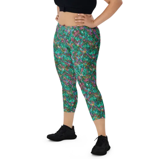 Emerald Aviary on a Capri Leggings