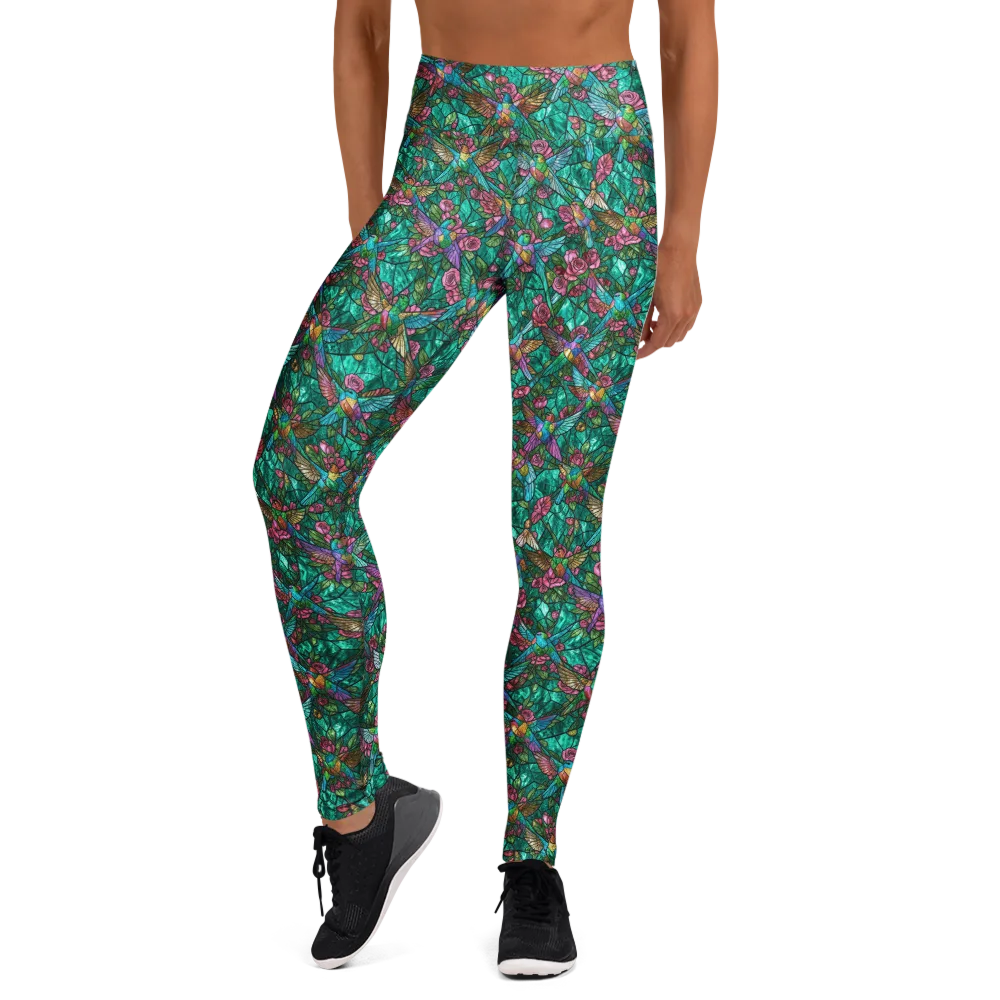 Emerald Aviary on Yoga Leggings — Front