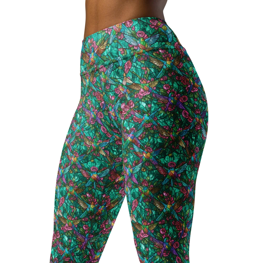 Emerald Aviary on Yoga Leggings — Left Front