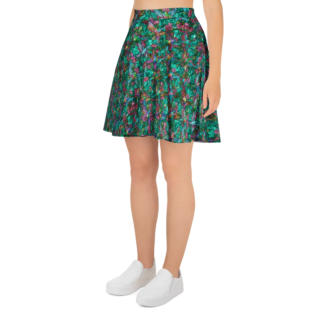 Emerald Aviary on Skater Skirt — Left
