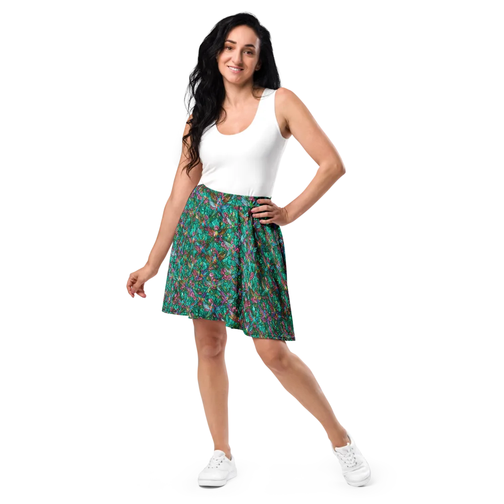 Emerald Aviary on Skater Skirt — Front