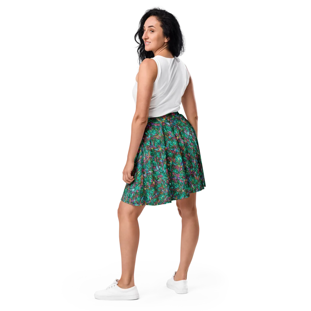 Emerald Aviary on Skater Skirt — Back