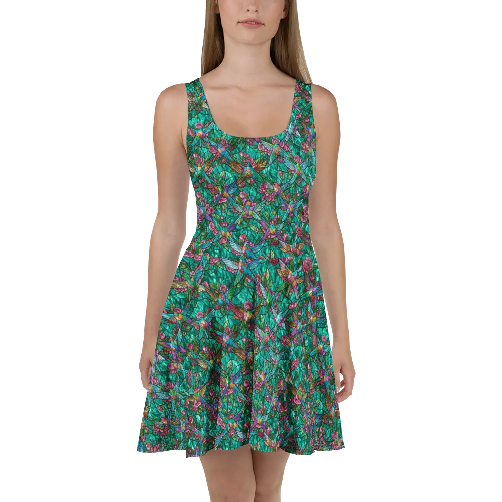 Emerald Aviary on Skater Dress — Front