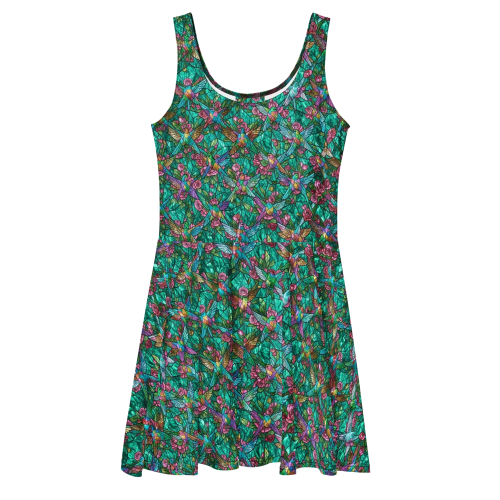 Emerald Aviary on Skater Dress — Front