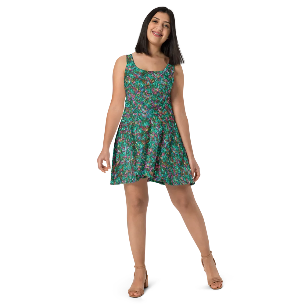 Emerald Aviary on Skater Dress — Front
