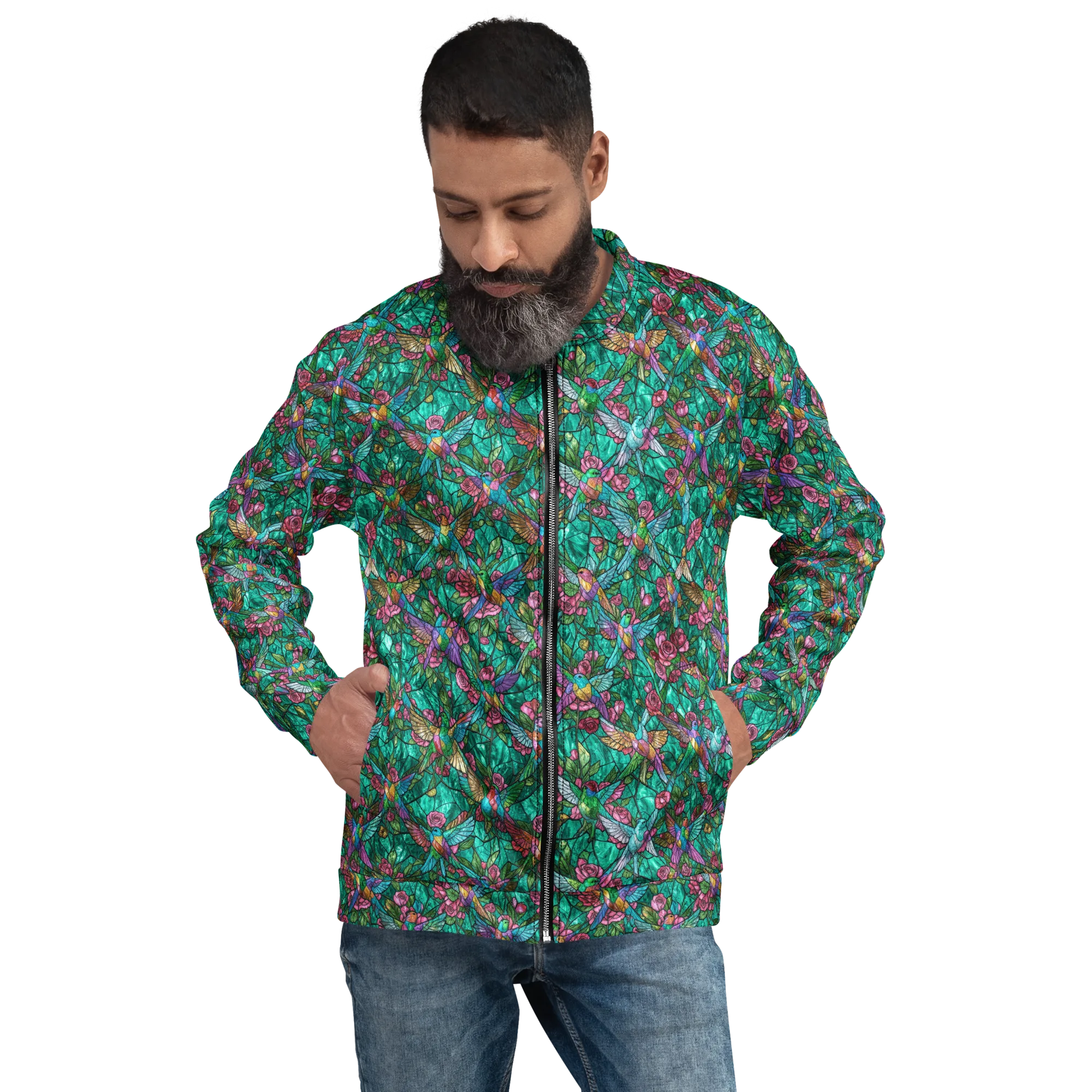 Emerald Aviary on Bomber Jacket — Front