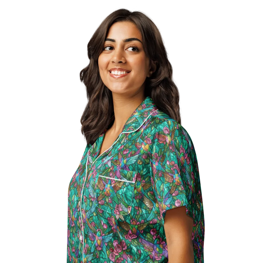 Emerald Aviary on Women's Short Sleeve Pajama Top — Left Front