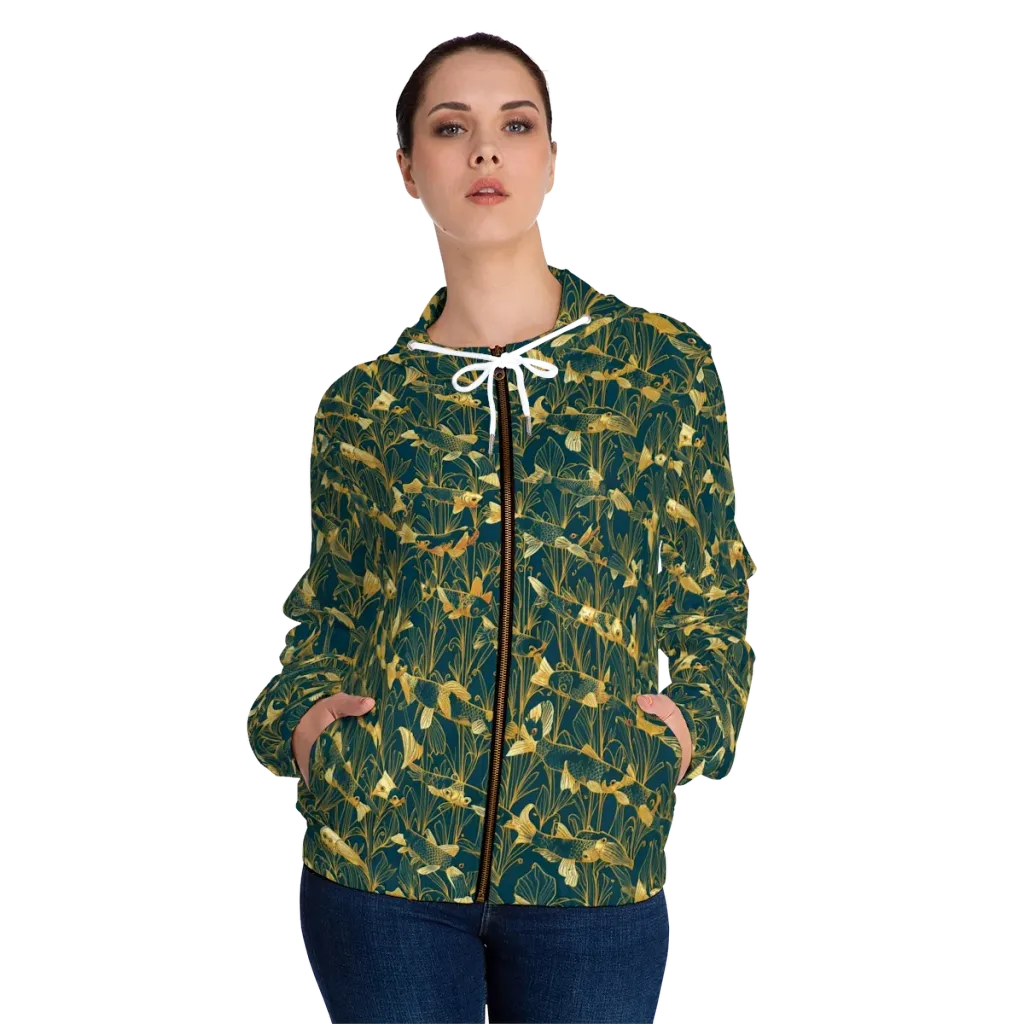 Midnight Pond on Women's Full-Zip Hoodie — Front On Person