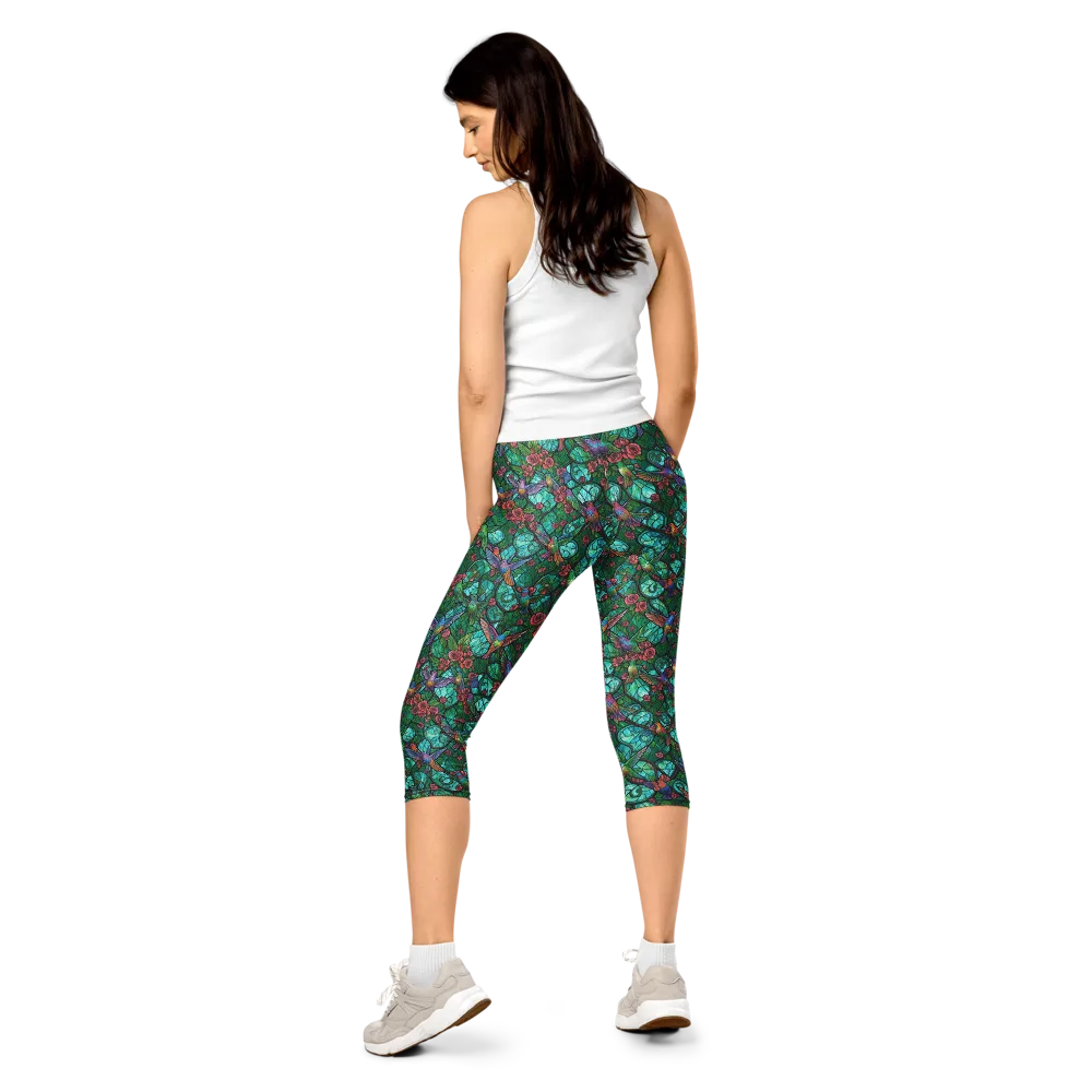 Jewelwing Garden on Capri Leggings — Back