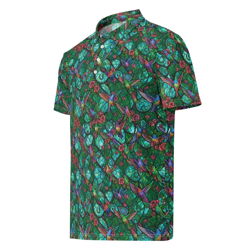 Jewelwing Garden on Men's Slim Fit Polo Shirt — Left Front