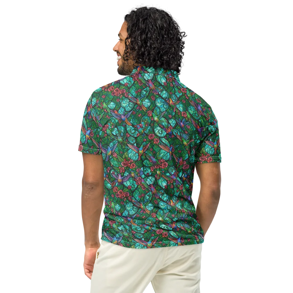 Jewelwing Garden on Men's Slim Fit Polo Shirt — Back