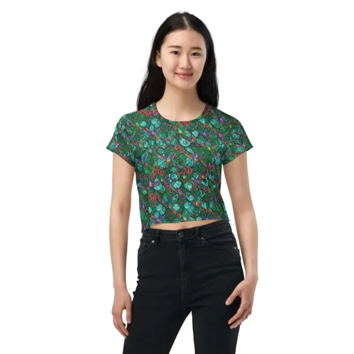 Jewelwing Garden on a Crop Tee