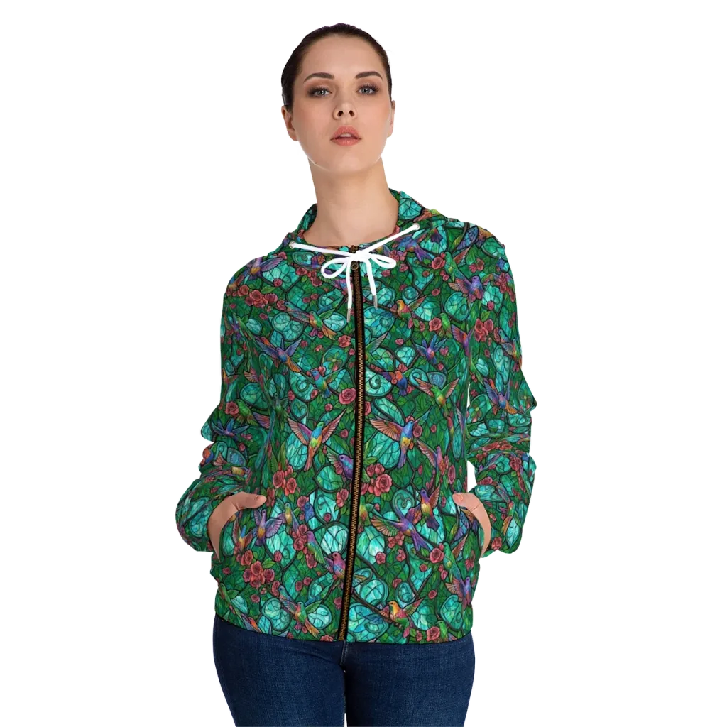 Jewelwing Garden on Women's Full-Zip Hoodie — Front On Person