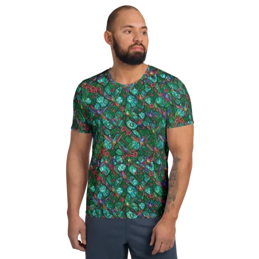 Jewelwing Garden on a Men's Athletic T-Shirt