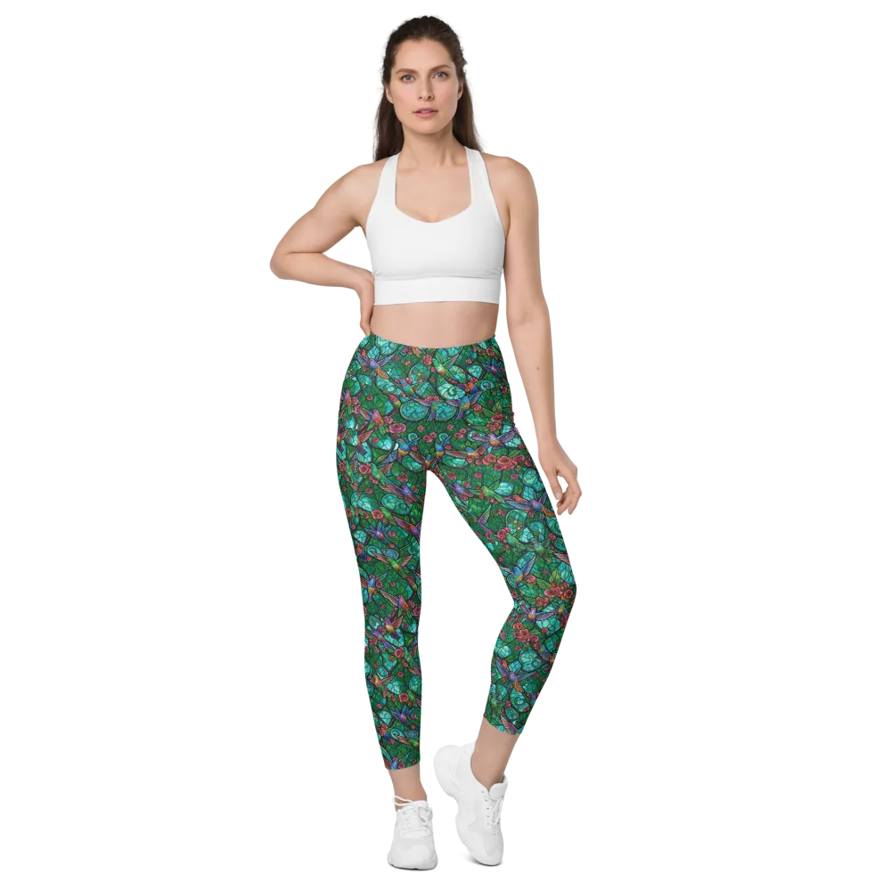 Jewelwing Garden on Leggings with Pockets — Front