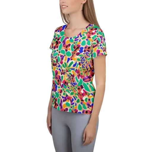 Confetti Bloom on a Women's Athletic T-Shirt