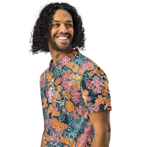 Tidal Garden on a Men's Slim Fit Polo Shirt