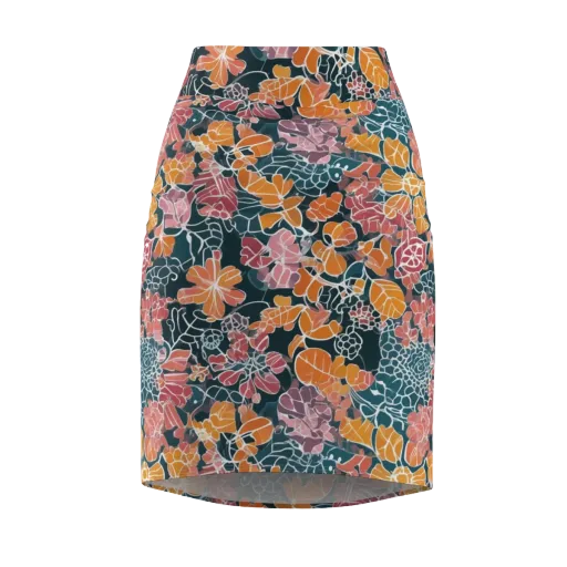 Tidal Garden on a Pencil Skirt