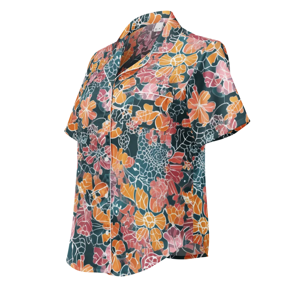 Tidal Garden on Women's Short Sleeve Pajama Top — Left Front
