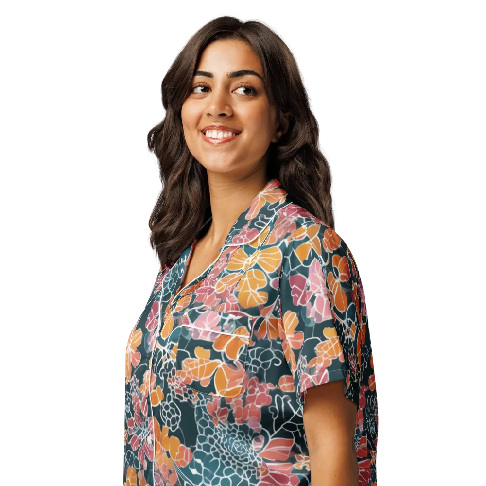 Tidal Garden on Women's Short Sleeve Pajama Top — Left Front